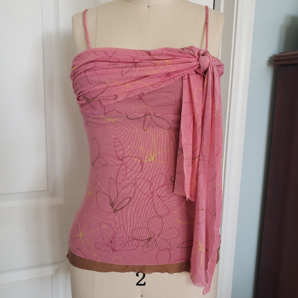 Pink Tie Mesh Tank Top, S